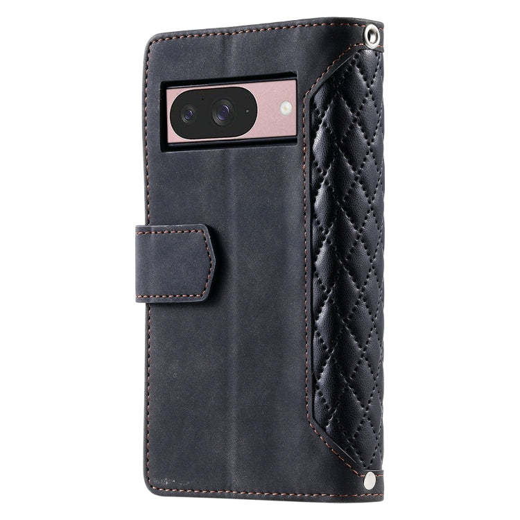 For Google Pixel 9 / 9 Pro Grid Texture Zipper Leather Phone Case with Lanyard