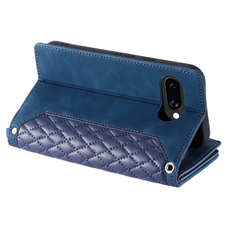 For Google Pixel 9a Grid Texture Zipper Leather Phone Case with Lanyard