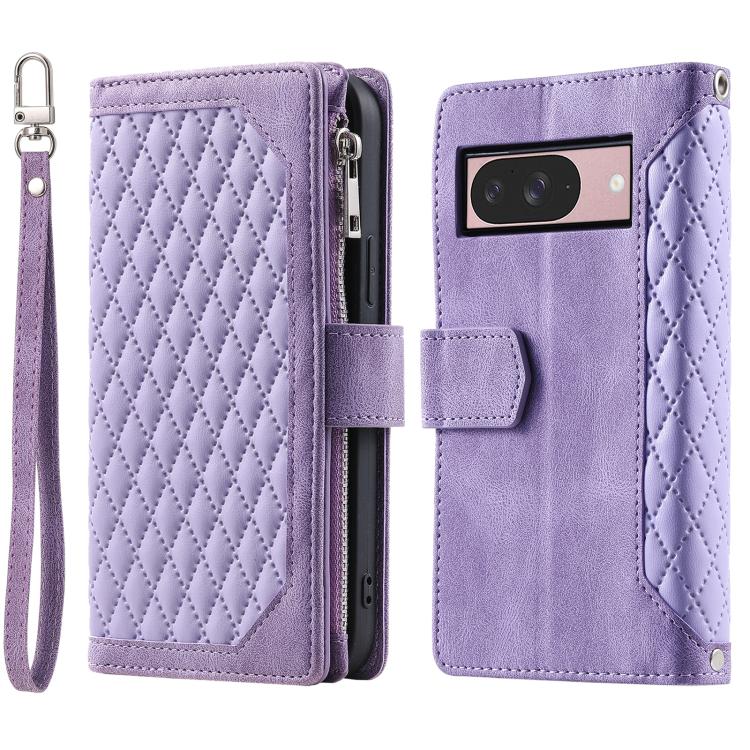 For Google Pixel 10 / 10 Pro Grid Texture Zipper Leather Phone Case with Lanyard