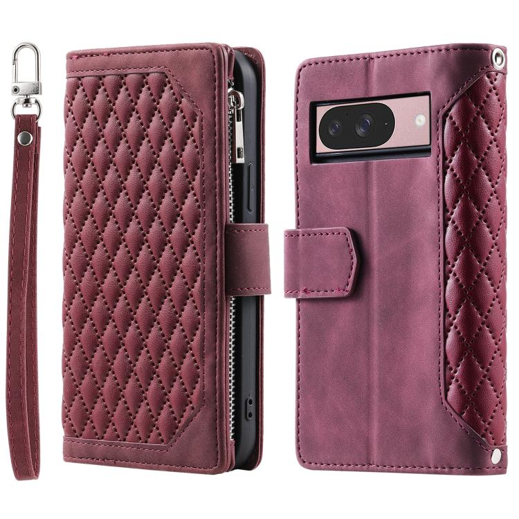 For Google Pixel 10 / 10 Pro Grid Texture Zipper Leather Phone Case with Lanyard