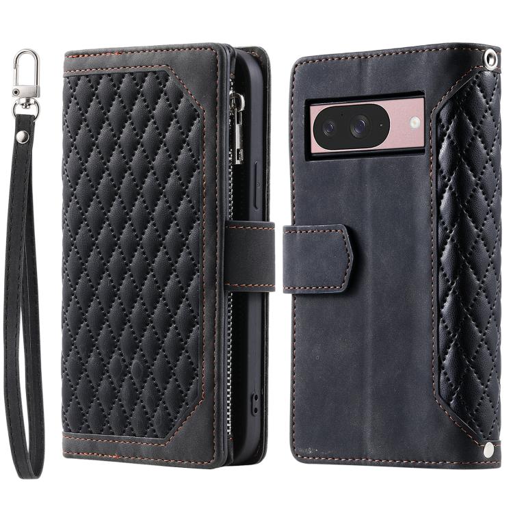 For Google Pixel 10 / 10 Pro Grid Texture Zipper Leather Phone Case with Lanyard