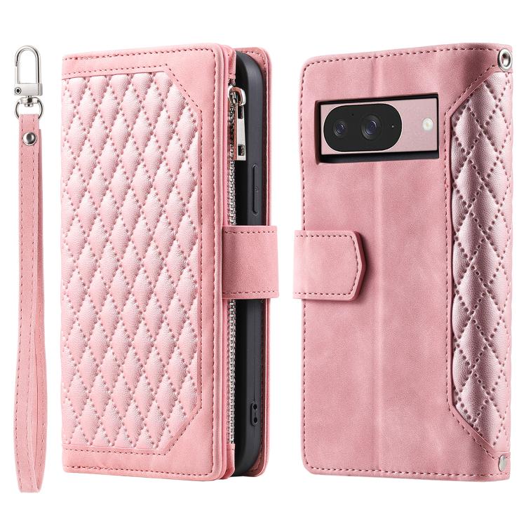 For Google Pixel 10 / 10 Pro Grid Texture Zipper Leather Phone Case with Lanyard