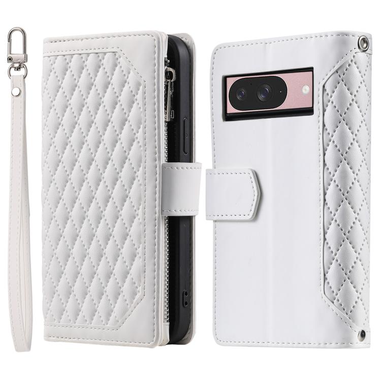 For Google Pixel 10 / 10 Pro Grid Texture Zipper Leather Phone Case with Lanyard