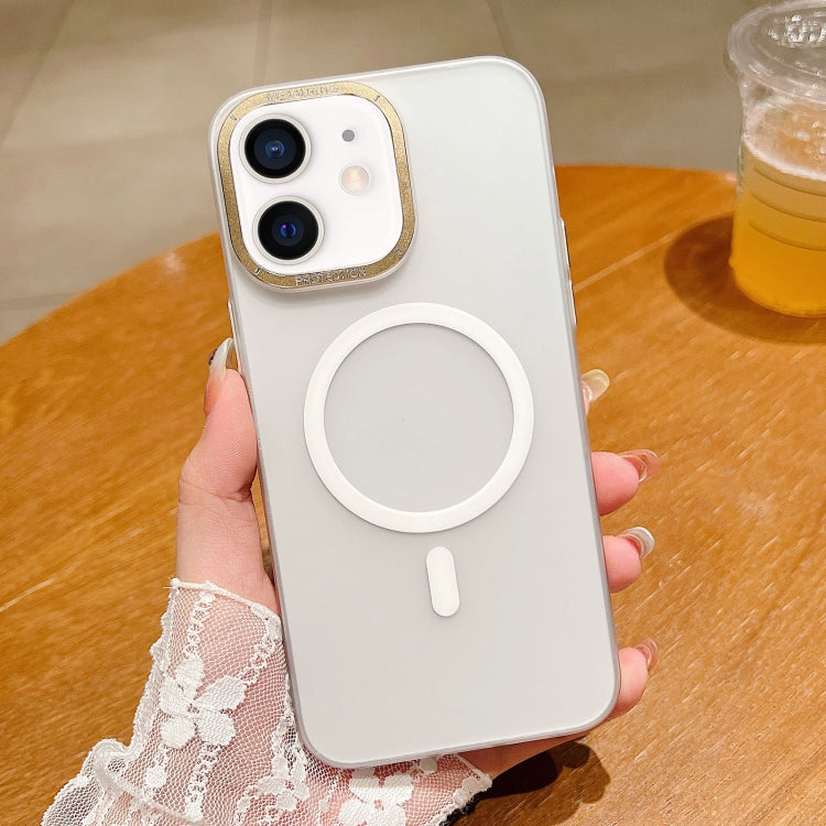 For iPhone 11 Golden Shield Frosted Semi-transparent MagSafe PC Phone Case
