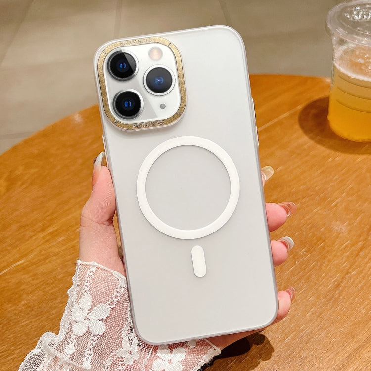 For iPhone 11 Pro Golden Shield Frosted Semi-transparent MagSafe PC Phone Case