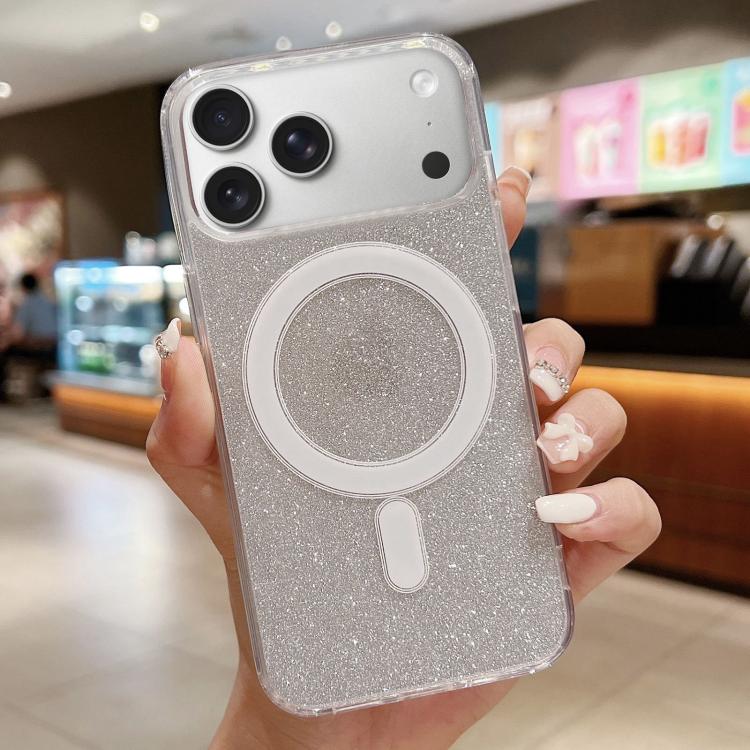 For iPhone 17 Pro Max Acrylic Transparent Glitter MagSafe Phone Case