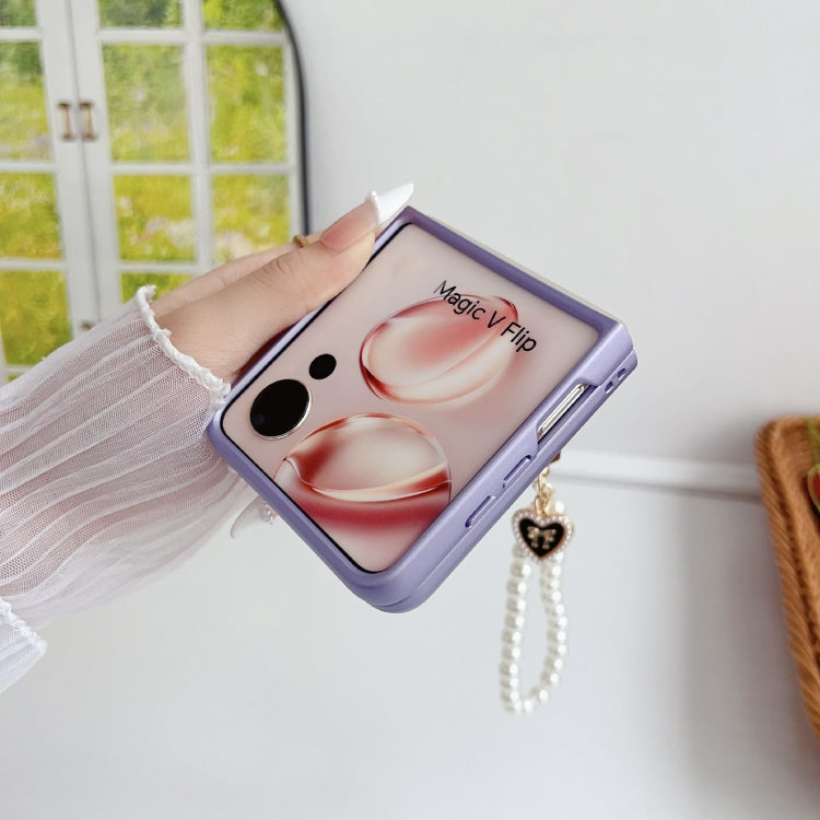 For Honor Magic V Flip Embroidery Style Full Coverage Phone Case with Ring Bead Chain
