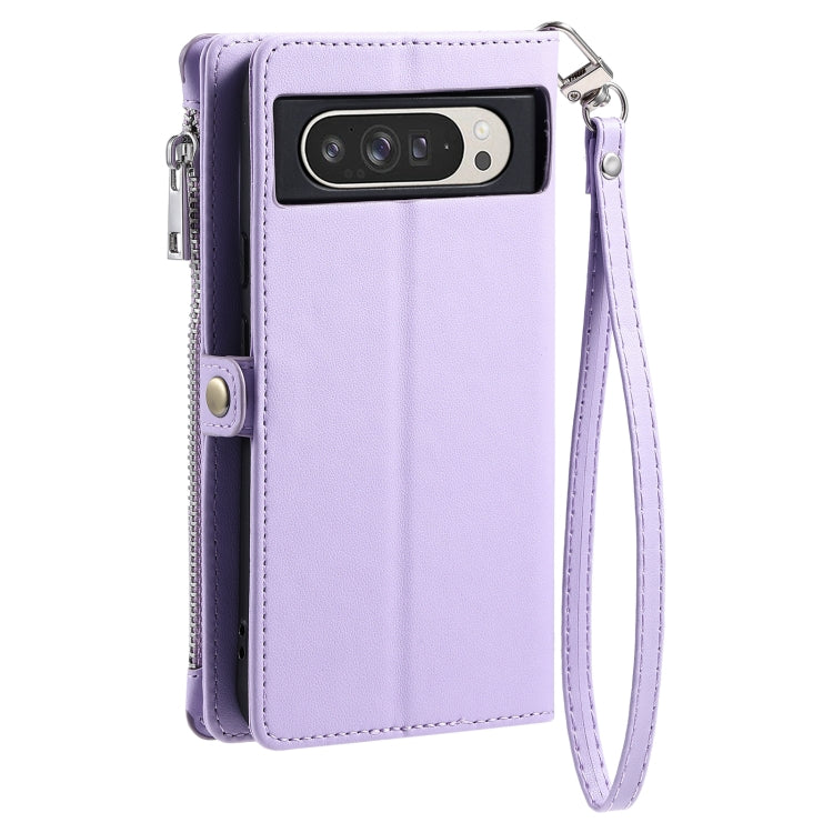 For Google Pixel 9 Pro XL Leather Stitching Multi-card Slot Zipper Phone Case