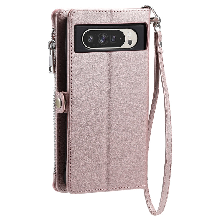 For Google Pixel 9 Pro XL Leather Stitching Multi-card Slot Zipper Phone Case