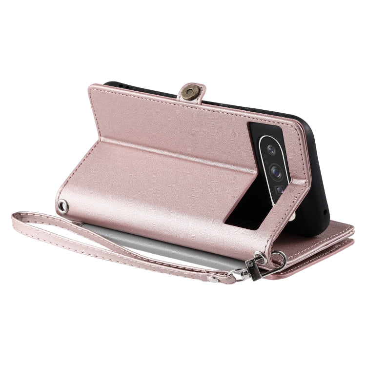 For Google Pixel 9 Pro XL Leather Stitching Multi-card Slot Zipper Phone Case