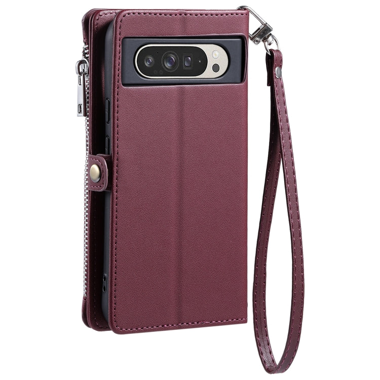 For Google Pixel 9 Pro XL Leather Stitching Multi-card Slot Zipper Phone Case