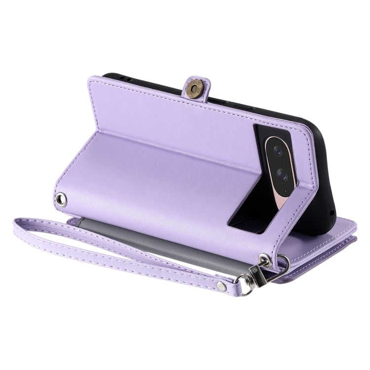 For Google Pixel 9 / 9 Pro Leather Stitching Multi-card Slot Zipper Phone Case