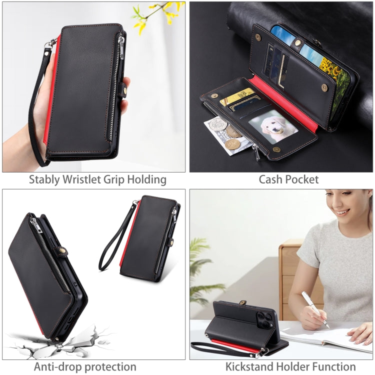For Google Pixel 9 / 9 Pro Leather Stitching Multi-card Slot Zipper Phone Case