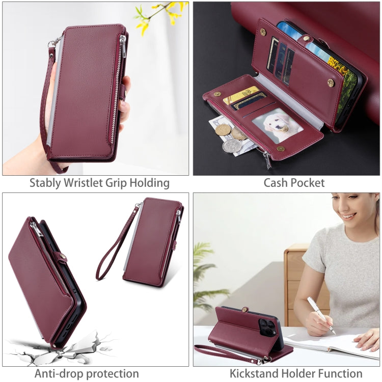For Google Pixel 9a Leather Stitching Multi-card Slot Zipper Phone Case