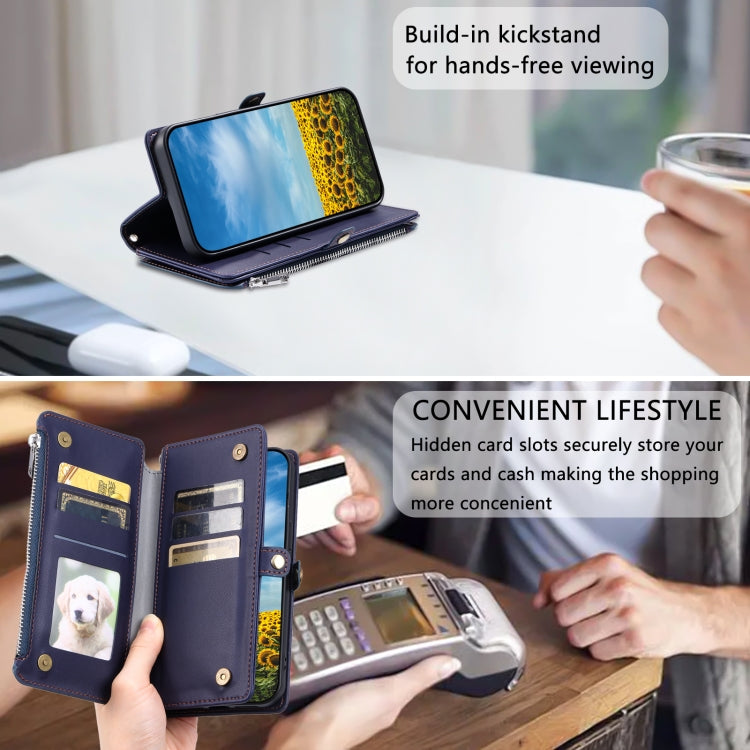 For Google Pixel 9a Leather Stitching Multi-card Slot Zipper Phone Case