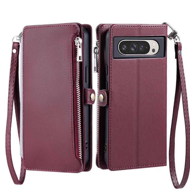 For Google Pixel 10 Pro XL Leather Stitching Multi-card Slot Zipper Phone Case