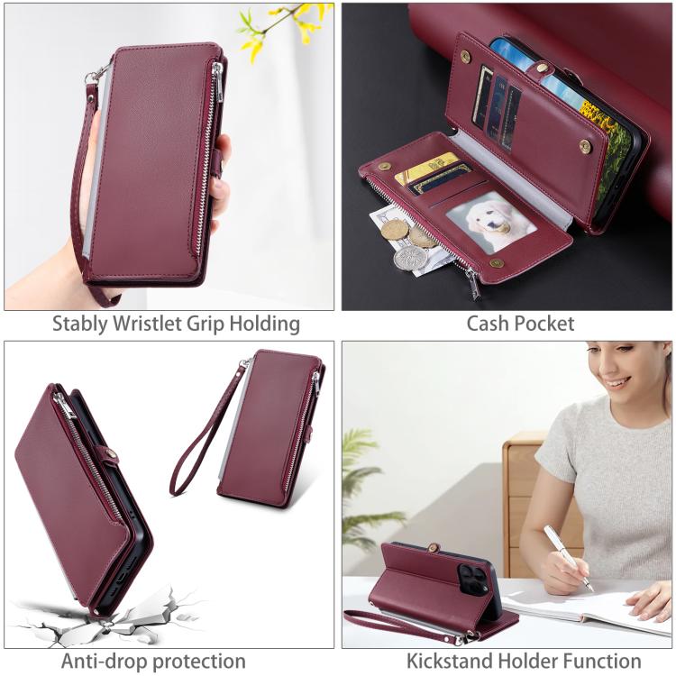 For Google Pixel 10a Leather Stitching Multi-card Slot Zipper Phone Case