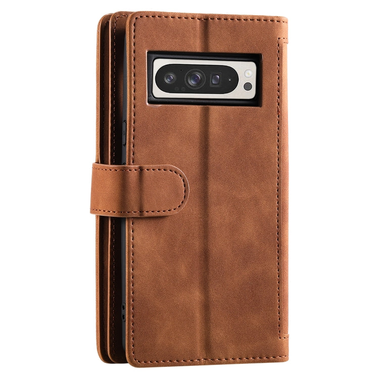 For Google Pixel 9 Pro XL Nine Card Zipper Bag Leather Phone Case with Lanyard