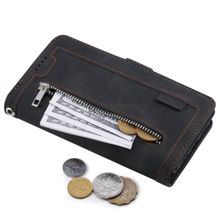 For Google Pixel 9a Nine Card Zipper Bag Leather Phone Case with Lanyard