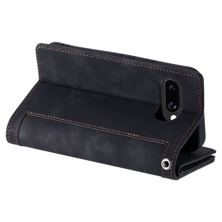For Google Pixel 9a Nine Card Zipper Bag Leather Phone Case with Lanyard