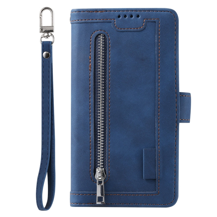 For Google Pixel 9a Nine Card Zipper Bag Leather Phone Case with Lanyard