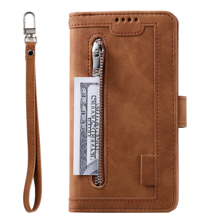 For Google Pixel 9a Nine Card Zipper Bag Leather Phone Case with Lanyard