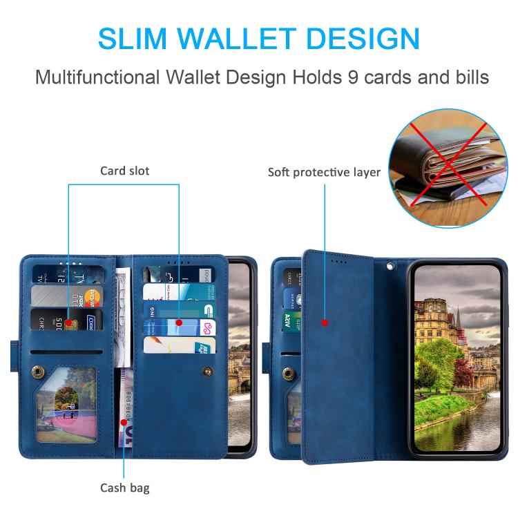 For Google Pixel 10 / 10 Pro Nine Card Zipper Bag Leather Phone Case with Lanyard