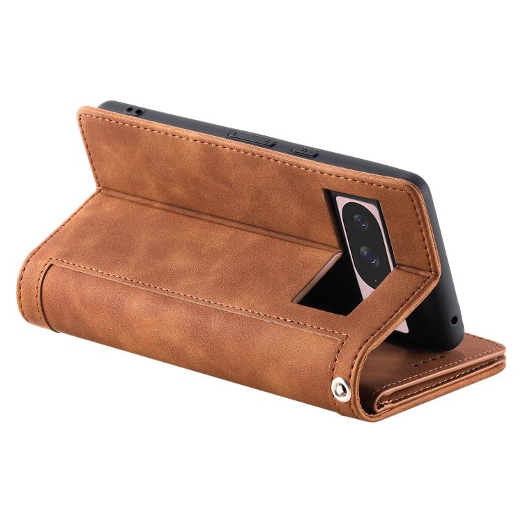 For Google Pixel 10 / 10 Pro Nine Card Zipper Bag Leather Phone Case with Lanyard