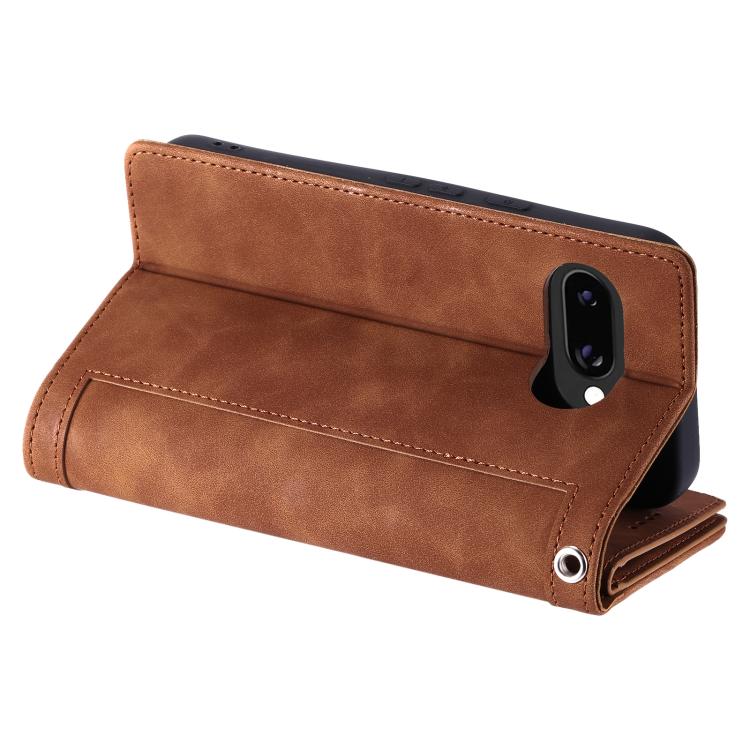 For Google Pixel 10a Nine Card Zipper Bag Leather Phone Case with Lanyard