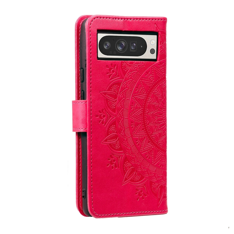 For Google Pixel 9 Pro XL Totem Flower Embossed Leather Phone Case with Lanyard