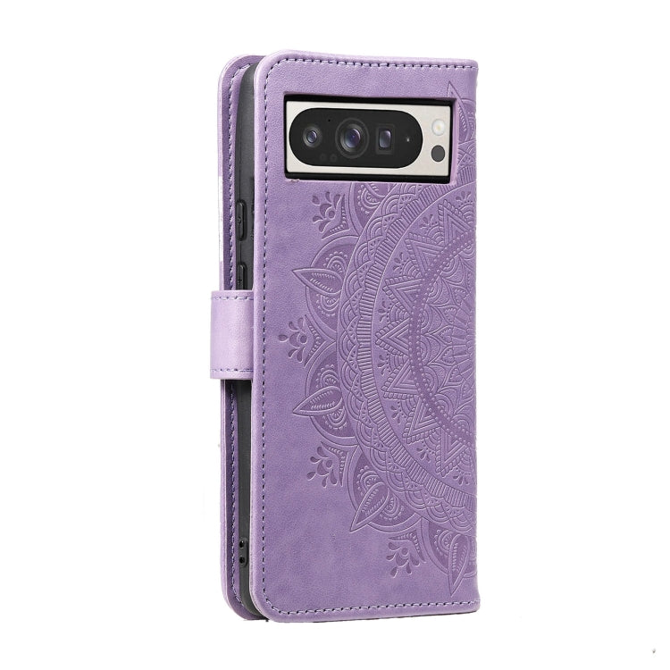 For Google Pixel 9 Pro XL Totem Flower Embossed Leather Phone Case with Lanyard