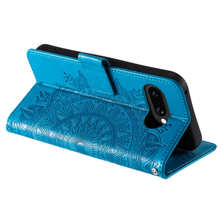 For Google Pixel 9a Totem Flower Embossed Leather Phone Case with Lanyard