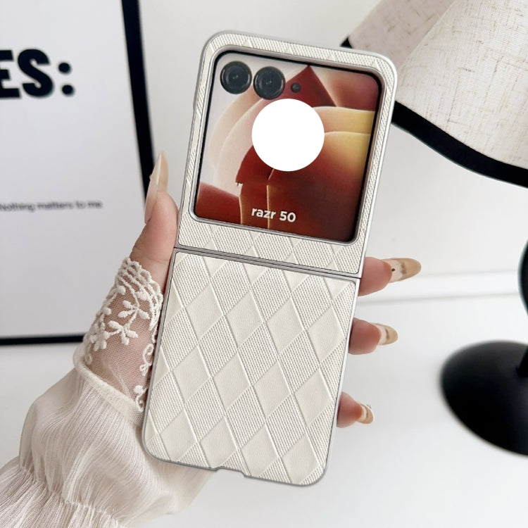 For Motorola Razr 50 Pearlescent Paint Diamond Shaped Checkered Leather Phone Case