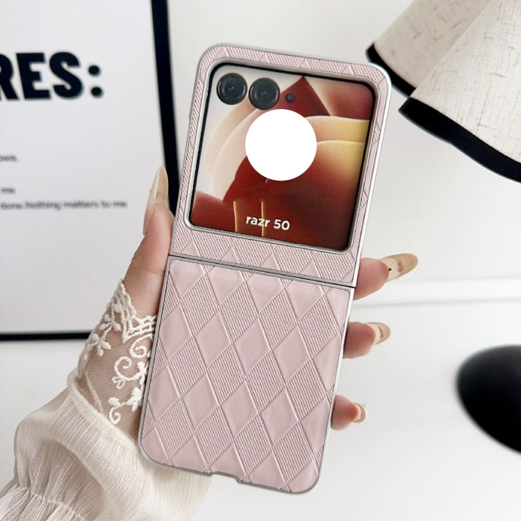For Motorola Razr 50 Pearlescent Paint Diamond Shaped Checkered Leather Phone Case
