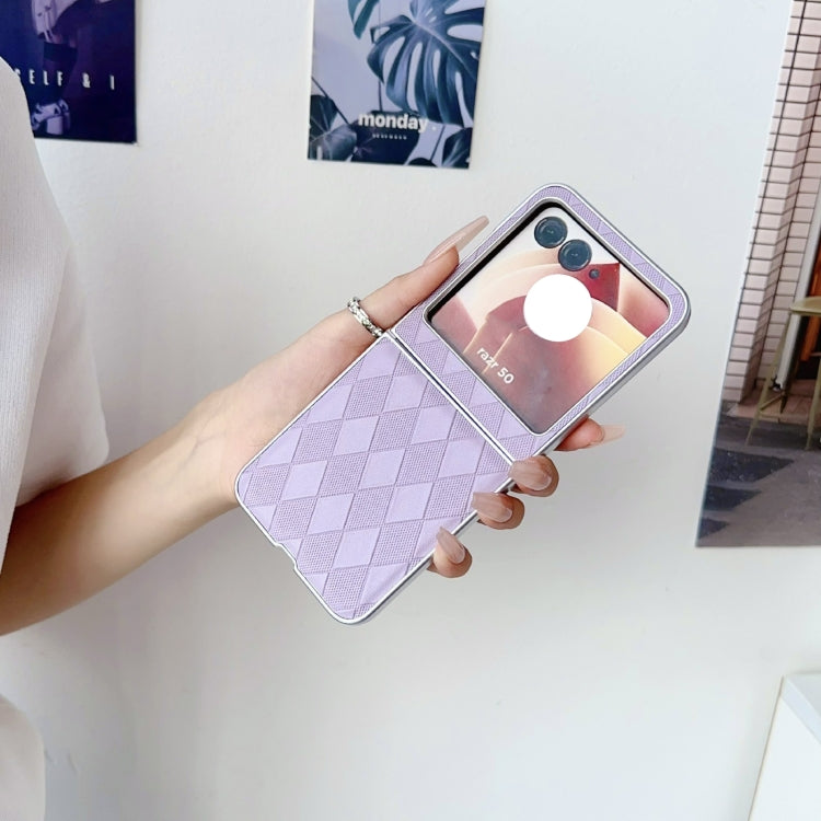 For Motorola Razr 50 Pearlescent Paint Diamond Shaped Checkered Leather Phone Case