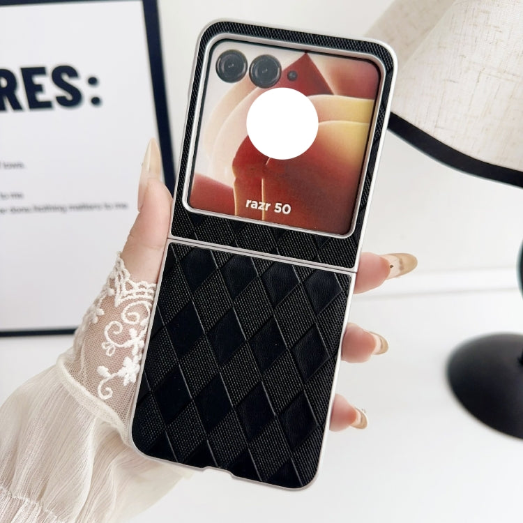 For Motorola Razr 50 Pearlescent Paint Diamond Shaped Checkered Leather Phone Case
