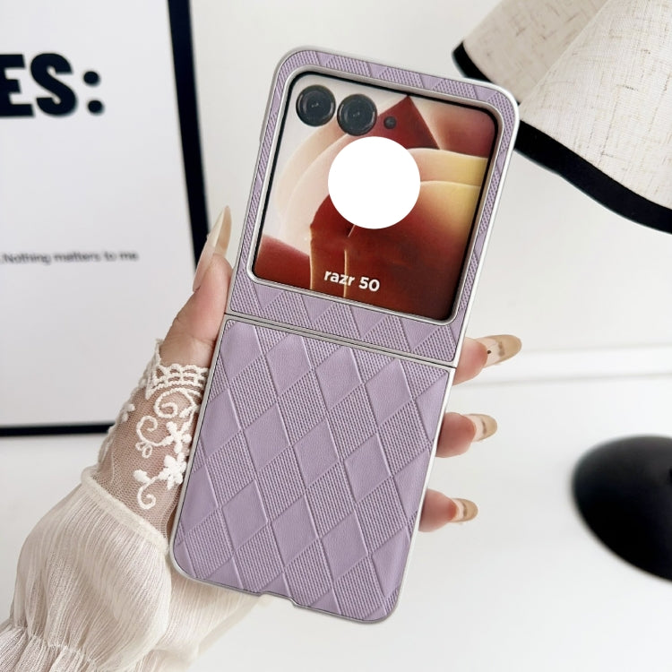 For Motorola Razr 50 Pearlescent Paint Diamond Shaped Checkered Leather Phone Case