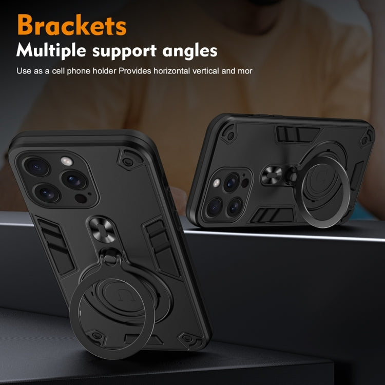 For iPhone 15 Pro Max Metal Ring 360 Degree Rotating Holder PC Hybrid TPU Phone Case