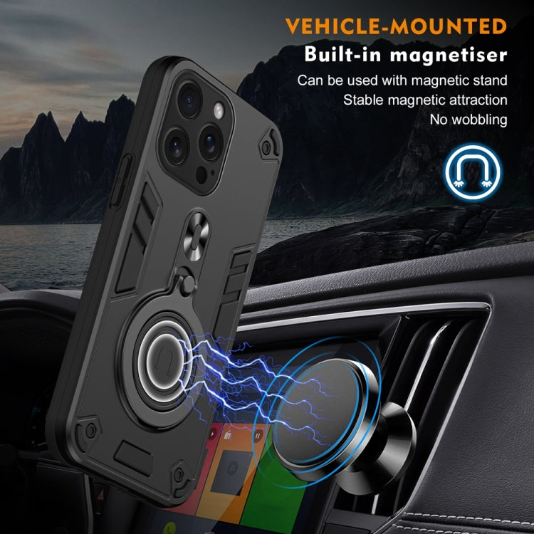 For iPhone 15 Pro Max Metal Ring 360 Degree Rotating Holder PC Hybrid TPU Phone Case