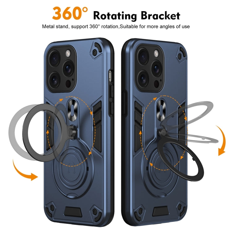 For iPhone 15 Pro Max Metal Ring 360 Degree Rotating Holder PC Hybrid TPU Phone Case