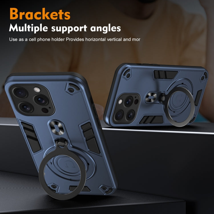 For iPhone 15 Pro Max Metal Ring 360 Degree Rotating Holder PC Hybrid TPU Phone Case