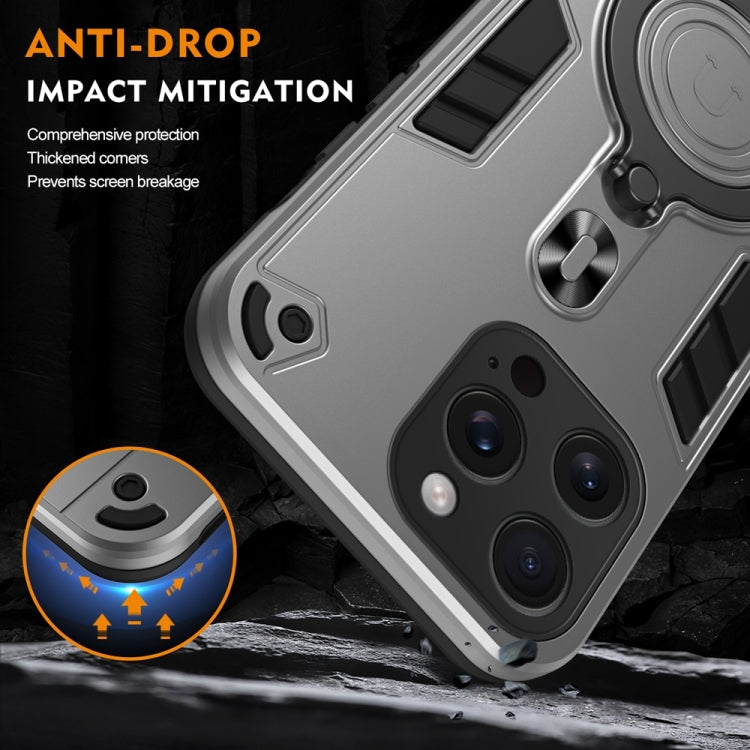For iPhone 15 Pro Max Metal Ring 360 Degree Rotating Holder PC Hybrid TPU Phone Case