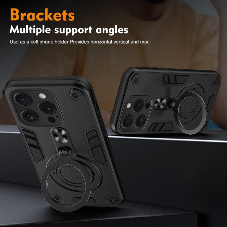 For iPhone 15 Pro Metal Ring 360 Degree Rotating Holder PC Hybrid TPU Phone Case