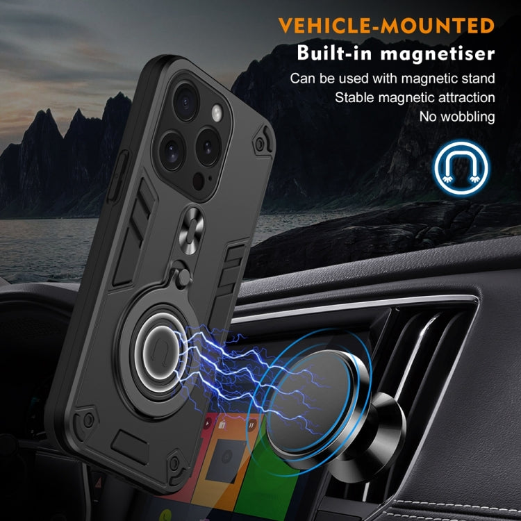For iPhone 15 Pro Metal Ring 360 Degree Rotating Holder PC Hybrid TPU Phone Case