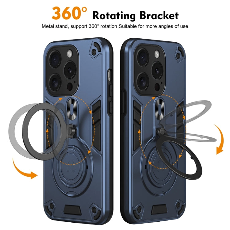 For iPhone 15 Pro Metal Ring 360 Degree Rotating Holder PC Hybrid TPU Phone Case