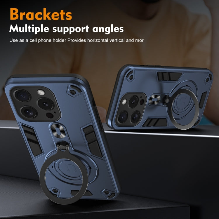 For iPhone 15 Pro Metal Ring 360 Degree Rotating Holder PC Hybrid TPU Phone Case