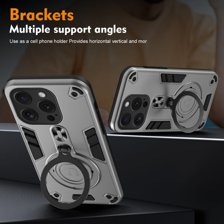 For iPhone 15 Pro Metal Ring 360 Degree Rotating Holder PC Hybrid TPU Phone Case
