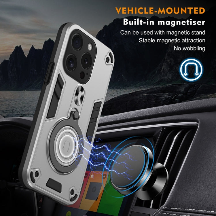 For iPhone 15 Pro Metal Ring 360 Degree Rotating Holder PC Hybrid TPU Phone Case