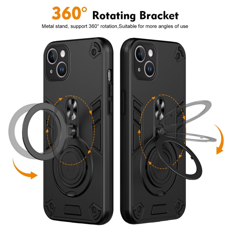 For iPhone 15 Plus Metal Ring 360 Degree Rotating Holder PC Hybrid TPU Phone Case