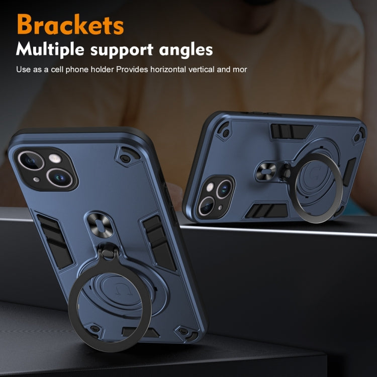 For iPhone 15 Plus Metal Ring 360 Degree Rotating Holder PC Hybrid TPU Phone Case